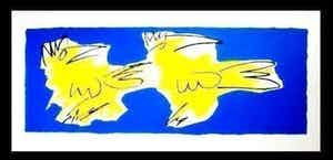 Frank Lengvenius - Kleurenzeefdruk GELE VOGELS GROOT!!! verkocht voor € 45!