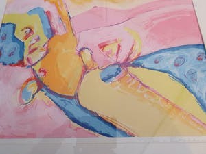Ton van Kesteren - alweer afgeprijst : fraaie abstracte zeefdruk , ingelijst en gesigneerd kopen? Bied vanaf 19!