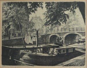 Maarten Langbroek - Ets, Prinsengracht, Amsterdam – ingelijst – ca 1965 kopen? Bied vanaf 1!