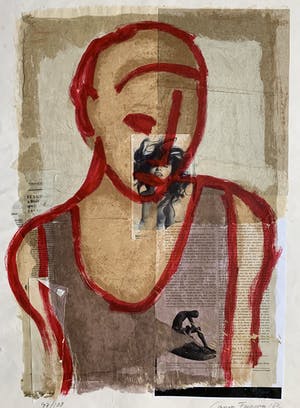 Casper Faassen - Collage met zeefdruk/acryl | 'Dame in rood' | 2003 kopen? Bied vanaf 220!