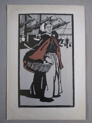 Roeland Koning - Houtsnede "Scheveningsche vischventster" kopen? Bied vanaf 25!