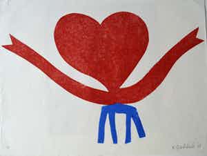 Klaas Gubbels - Hartenkan op blauwe stoel. verkocht voor € 350!