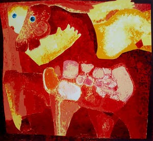 Theo Mackaay - Figuur met paard, zeefdruk (groot) kopen? Bied vanaf 65!