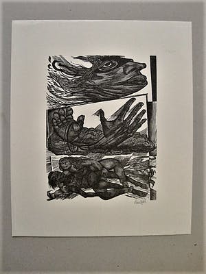 Lou Strik - Vermaard Graficus - Hout/Linosnede - Face,Hands,Lovers- gesigneerd kopen? Bied vanaf 14!