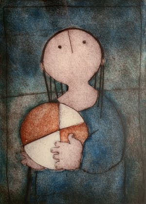 Gerda Smit - kleurenets - eigen druk - 'Kindje met bal' - 1991 (INGELIJST) kopen? Bied vanaf 149!