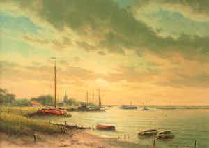 Herman Wijngaard - Boten te water bij de oever verkocht voor € 520!