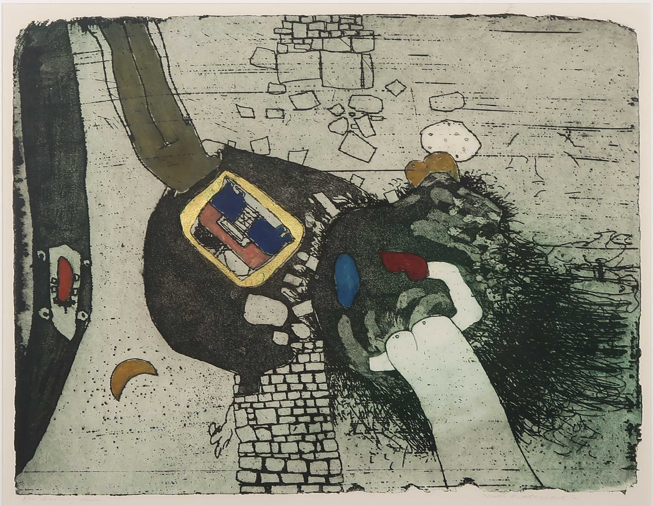 Michel van Overbeeke - Ets met bladgoud, Breaking down - Ingelijst kopen? Bied vanaf 80!