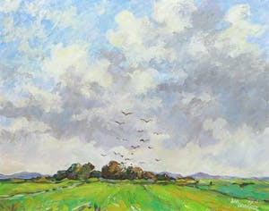 Jan Dekker - Olieverf op Hardboard, Vogelvlucht, Ingelijst kopen? Bied vanaf 1!