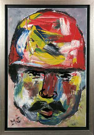 Martin van Wordragen - Olieverf op doek. Man met helm - Ingeijst verkocht voor € 250!