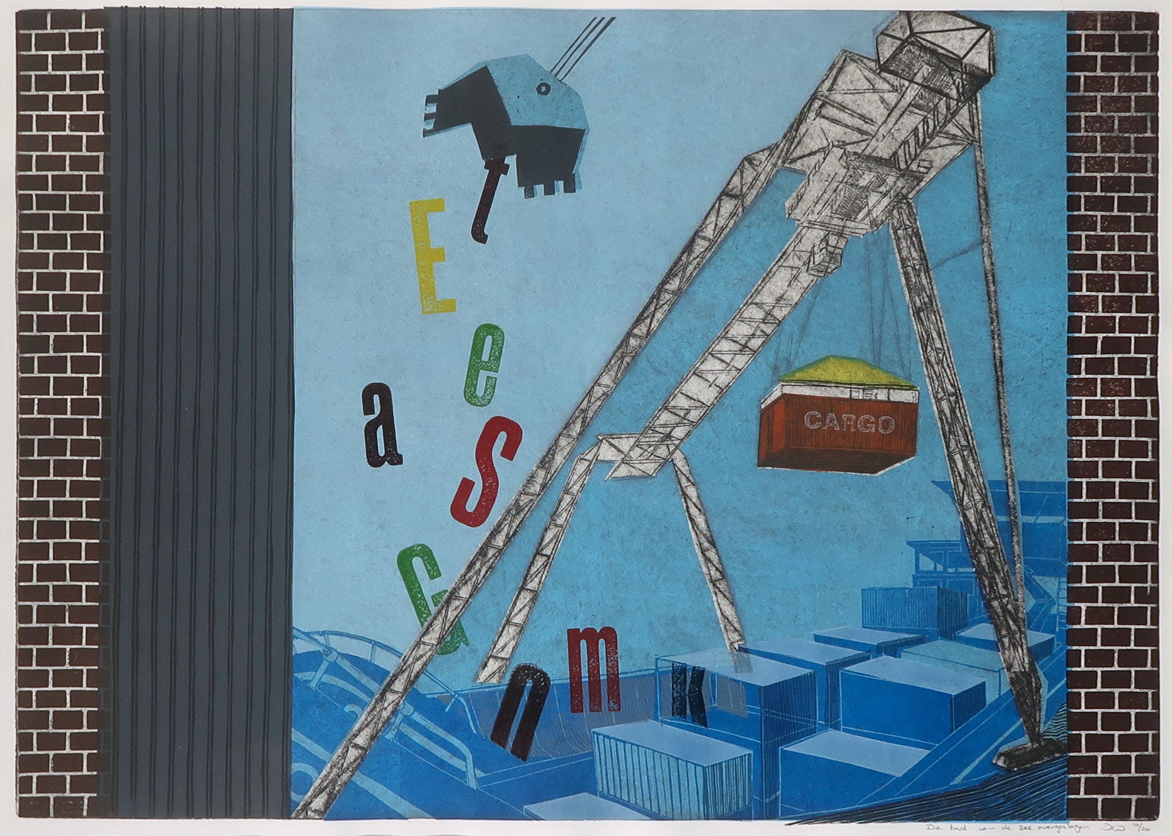 Jan Willem Kwinkelenberg - Gemengde druktechnieken, De taal van de zee overgeslagen - Ingelijst kopen? Bied vanaf 35!