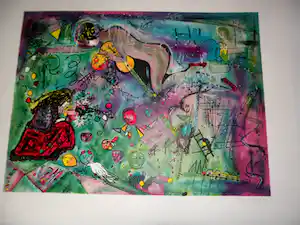 Sandra Jayat - Litho, Titel, La pensée marbrée s'est posée sur l'absence arrosée verkocht voor € 40!