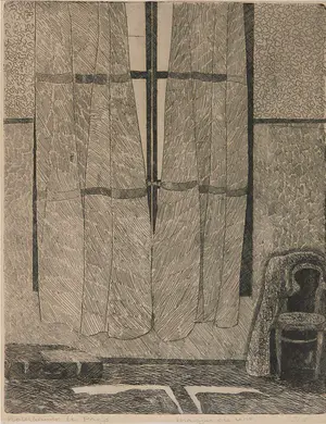 Marijke de Wit - Hotelkamer te Parijs, Ets in rood passe-partout kopen? Bied vanaf 25!