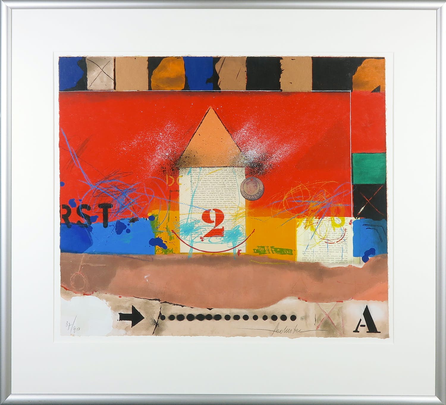 Theo Koster - Zeefdruk, Rood - Ingelijst verkocht voor € 50!