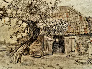 Chris van der Windt - Mooie Houtskool/Pastel - Boerenschuur bij Oegstgeest - exclusief gelijst kopen? Bied vanaf 53!