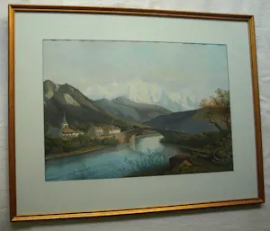 Henri Knip - Ingelijste gouache , Landschap Zwitserland – ca. 1870? - Lijst, 73 x 93 cm. kopen? Bied vanaf 10!