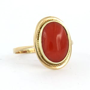 14k geel gouden ring bezet met koraal - rm 19 (60) kopen? Bied vanaf 150!