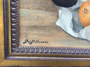 Peter Wilhelm Millenaar - C774 - Stilleven met koperen kan en mandarijn tegen tegeltableau kopen? Bied vanaf 350!