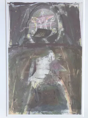 Miguel Ybanez - NAAKT MET ABSTRACTIE / KLEURLITHO / 71x54cm / KADER / SIG kopen? Bied vanaf 50!