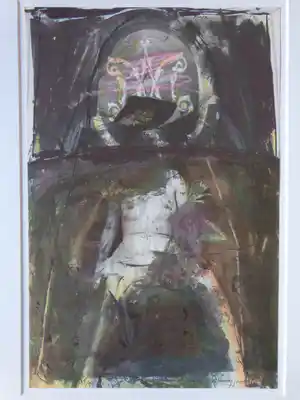 Miguel Ybanez - NAAKT MET ABSTRACTIE / KLEURLITHO / 71x54cm / KADER / SIG verkocht voor € 50!