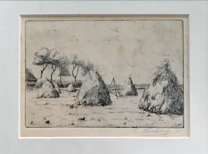 Hendrik Korteling - Drents landschap met korenschoven kopen? Bied vanaf 50!