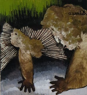 Ans Wortel - gouache op papier - titel: "Kruipen of vliegen of houvast zoeken..." kopen? Bied vanaf 195!