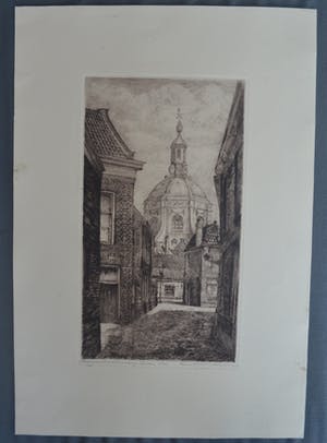 Frans IJserinkhuijsen - Vrouwekerk Leiden - Ets - Handgesigneerd kopen? Bied vanaf 10!