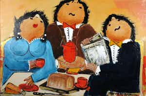 Theo Broeren - Acryl op doek, De krant (Groot) verkocht voor € 100!