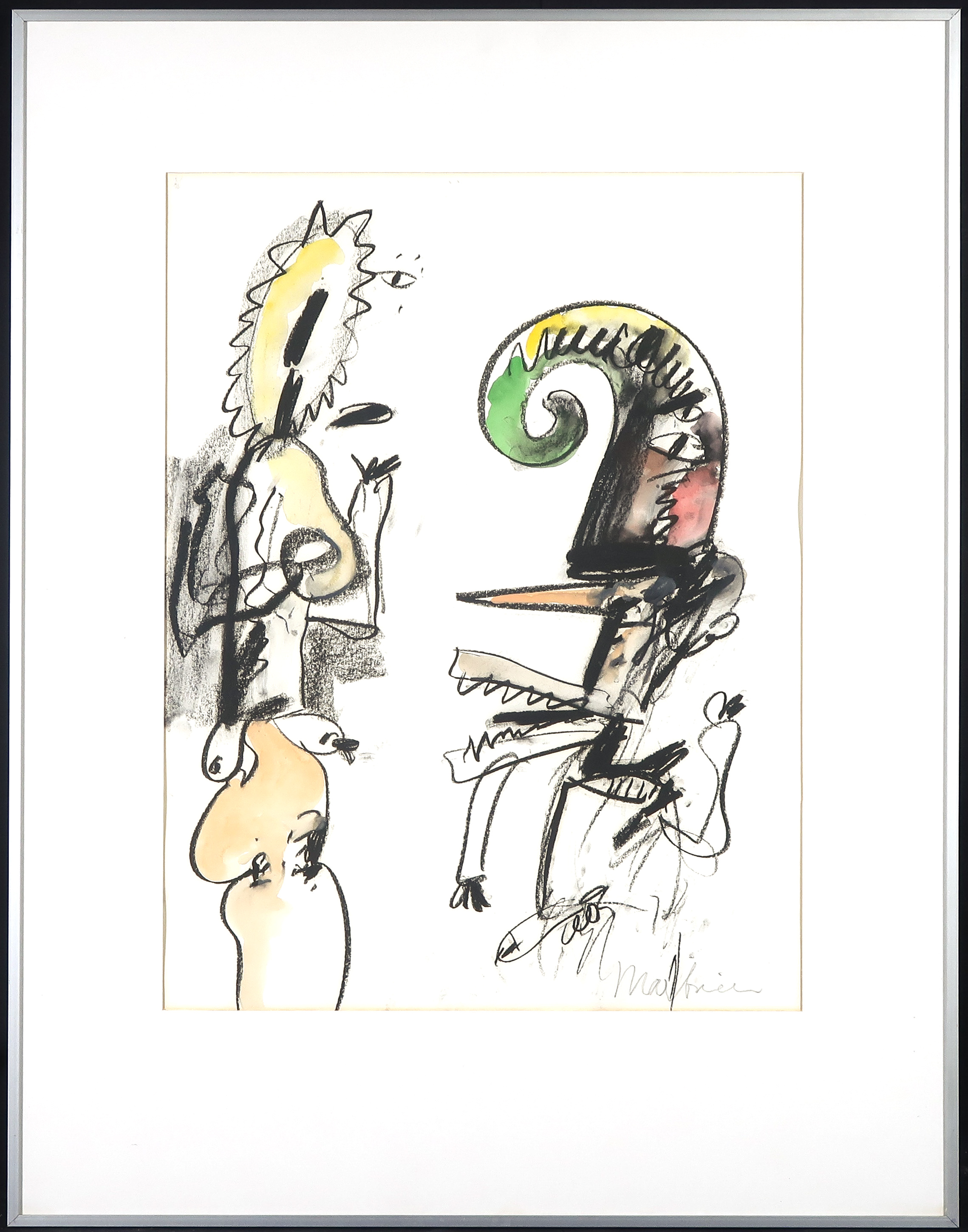 Anton Martineau - Krijt en Aquarel, Twee figuren - Ingelijst kopen? Bied vanaf 100!