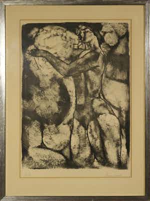 Georges Oudot - Litho, Vrouwfiguur - Ingelijst verkocht voor € 50!