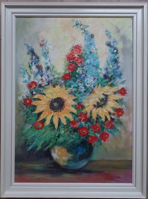 Niet of onleesbaar gesigneerd - Zonnebloemen Stilleven - Onduidelijk gesigneerd kopen? Bied vanaf 1!