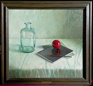 Julien Landa - Stilleven met zwart schrift en potlood, olieverf op paneel (netjes ingelijst) kopen? Bied vanaf 995!