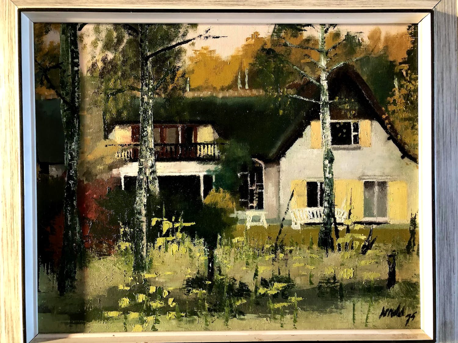 Niet of onleesbaar gesigneerd - Huis in het bos - Olieverf op doek, Ingelijst kopen? Bied vanaf 1!