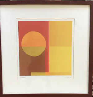 Niet of onleesbaar gesigneerd - Amaina, Twee offsetlitho’s ,Cubic Heat en Sunset, ingelijst kopen? Bied vanaf 1!
