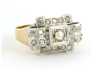 18k bicolor gouden ring bezet met roos diamanten tot.0.50ct - ringmaat 18.75(59) kopen? Bied vanaf 750!