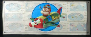 Jan Bollaert - Gemengde techniek op landkaart, Popeye in airplane - Ingelijst (Groot) kopen? Bied vanaf 50!