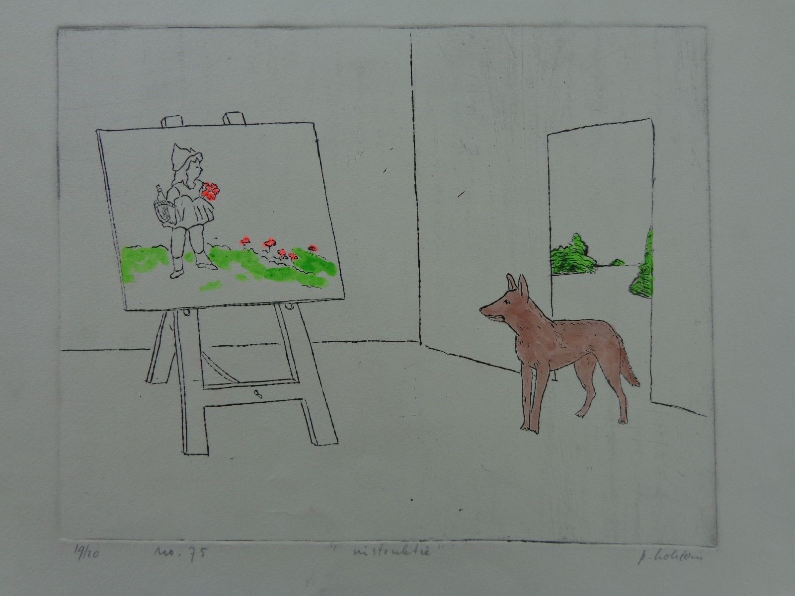 Pieter Holstein - INSTRUKTIE / ZW-W ETS + AQUAREL / 50x65cm / SIG verkocht voor € 50!