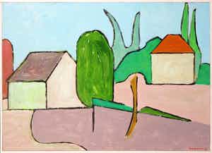 Paul Overhaus - Olieverf op board, Erf - Ingelijst verkocht voor € 80!