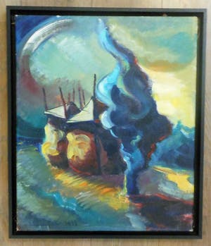 Johann Gutlich - landschap met 2 hooimijten en cyprus kopen? Bied vanaf 100!