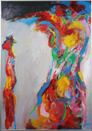 Franscz Witte - Acryl op karton, Levende vormen - Ingelijst verkocht voor € 50!