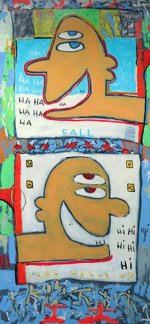 Jacob Herskind - Acryl op doek, Laugh!! - Ingelijst (Zeer groot) verkocht voor € 150!