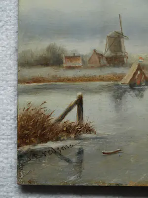 Johannes Hessel Brolsma - Olieverf op paneel , Klassiek Hollands Winterlandschap kopen? Bied vanaf 1!