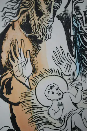 Charles Eyck - Christelijke scene - fraai ingelijste kleurenlitho - extra: schetsboek kopen? Bied vanaf 75!