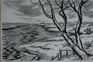Thijs Mauve - Houtgravure - Winterlandschap aan de Nederrijn kopen? Bied vanaf 40!