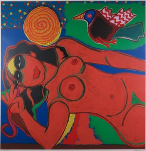 Corneille - Zeefdruk, Femme à l'oiseau - Ingelijst (Zeer groot) kopen? Bied vanaf 500!