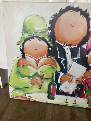 Theo Broeren - Glicée met acryl op doek ‘Terrasje pikken’ (GROOT) kopen? Bied vanaf 100!