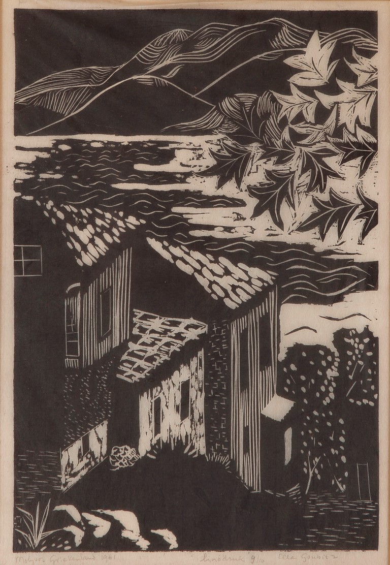 Ella Goubitz - Molyvos Griekenland - Linodruk op papier - gesigneerd r.o. kopen? Bied vanaf 10!
