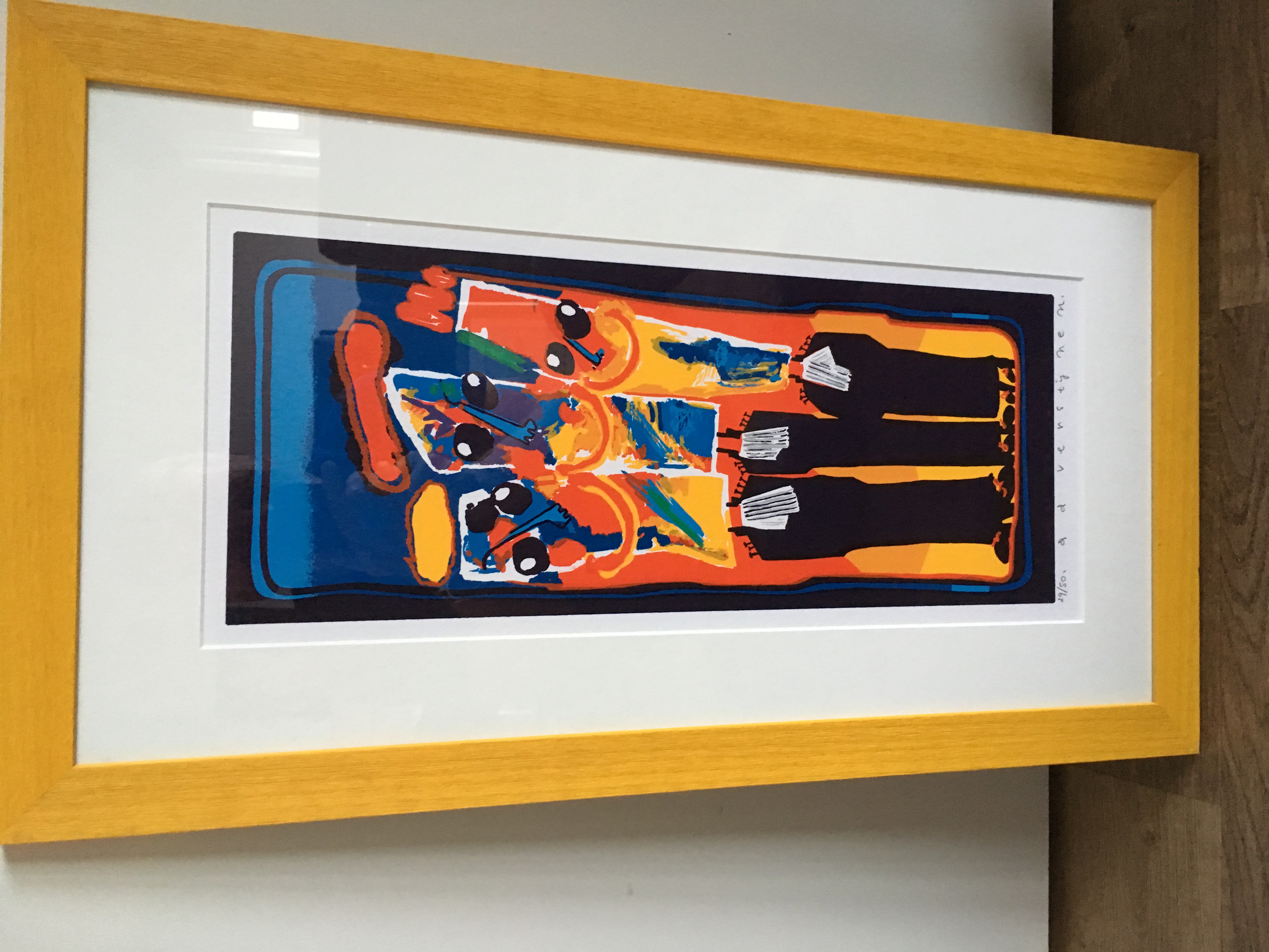 Ad Verstijnen - Kleurenlitho met 3 rechtsgeleerden, ingelijst. verkocht voor € 75!