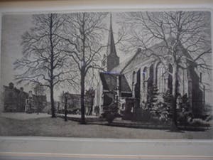 Maarten Langbroek - Ets. Titel, "Oude Kerk te Rijswijk (ZH)". kopen? Bied vanaf 15!