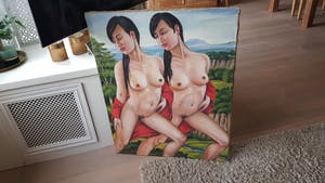 Denny Jacobs - acryl op doek, naakte tweeling - gesigneerd en '10 kopen? Bied vanaf 99!
