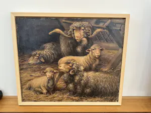 Béla Harmann - Olieverf op doek, Guitige Schapen– ingelijst – ca 1875-1899 - Uniek kopen? Bied vanaf 150!